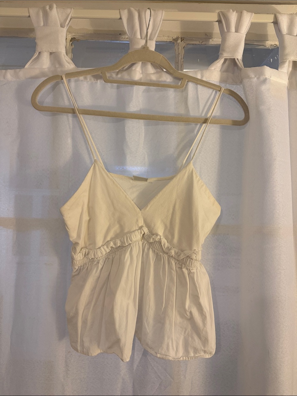 Zara Cream Spaghetti Strap Ruffle Tank Top